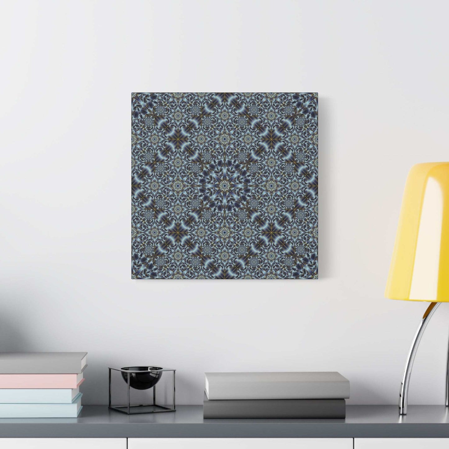 Kaleidoscope Pattern Matte Canvas Wall Art — Blue Geometric Stretched Canvas (1.25″)