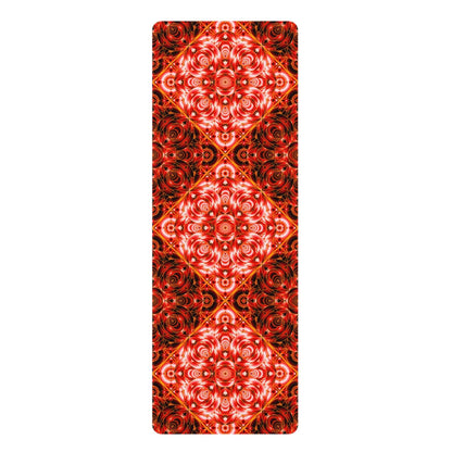 Mandala Flame Rubber Yoga Mat — Red Floral Geometric Non-Slip Mat