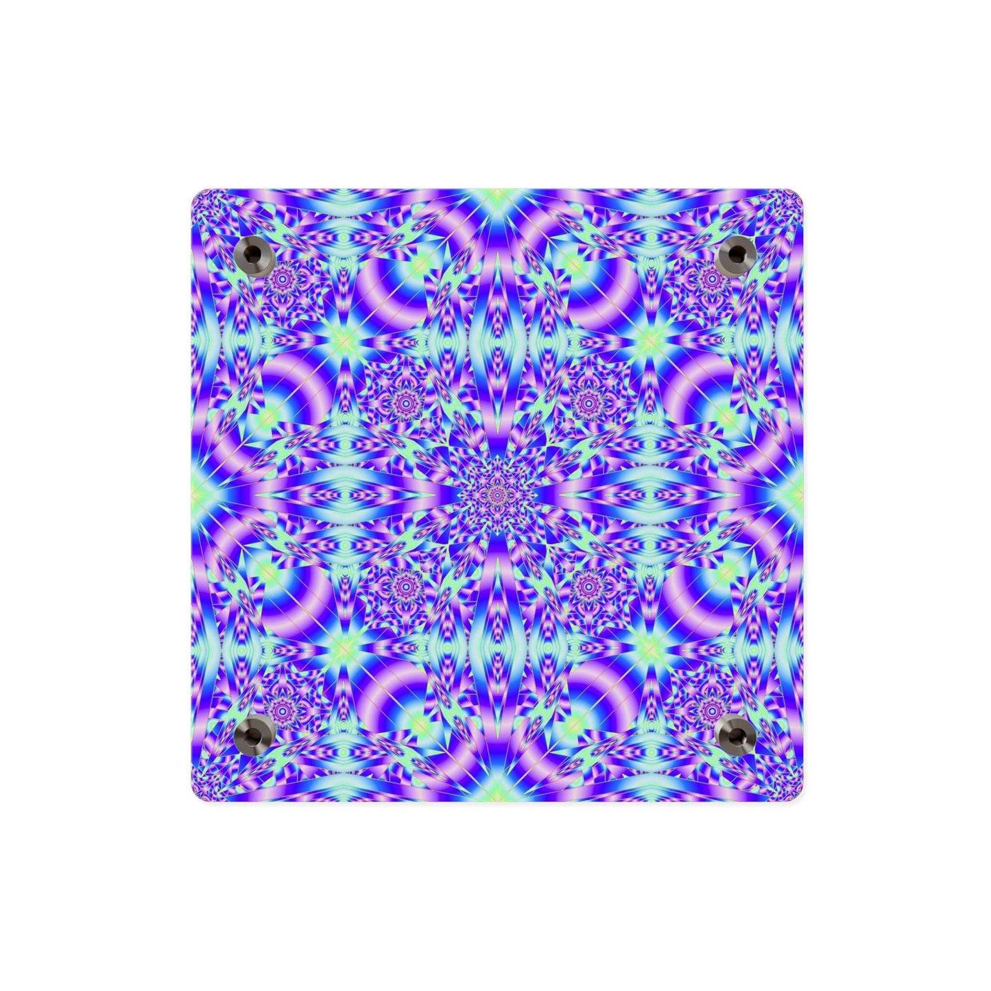 Psychedelic Kaleidoscope Acrylic Wall Art Panel — Vivid Blue & Purple Mandala