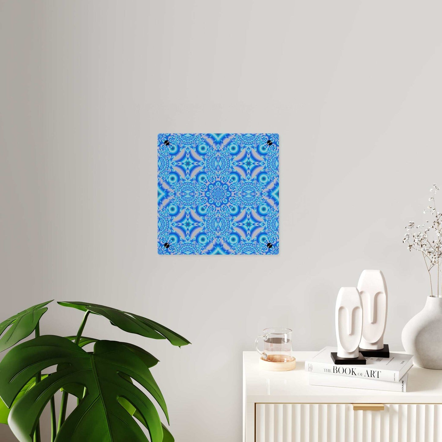 Blue Kaleidoscope Acrylic Wall Art Panel — Geometric Mandala Home Decor