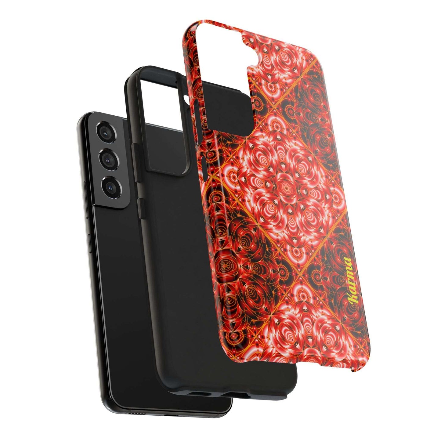 Red Floral Kaleidoscope Tough Phone Case — Personalized Name Option