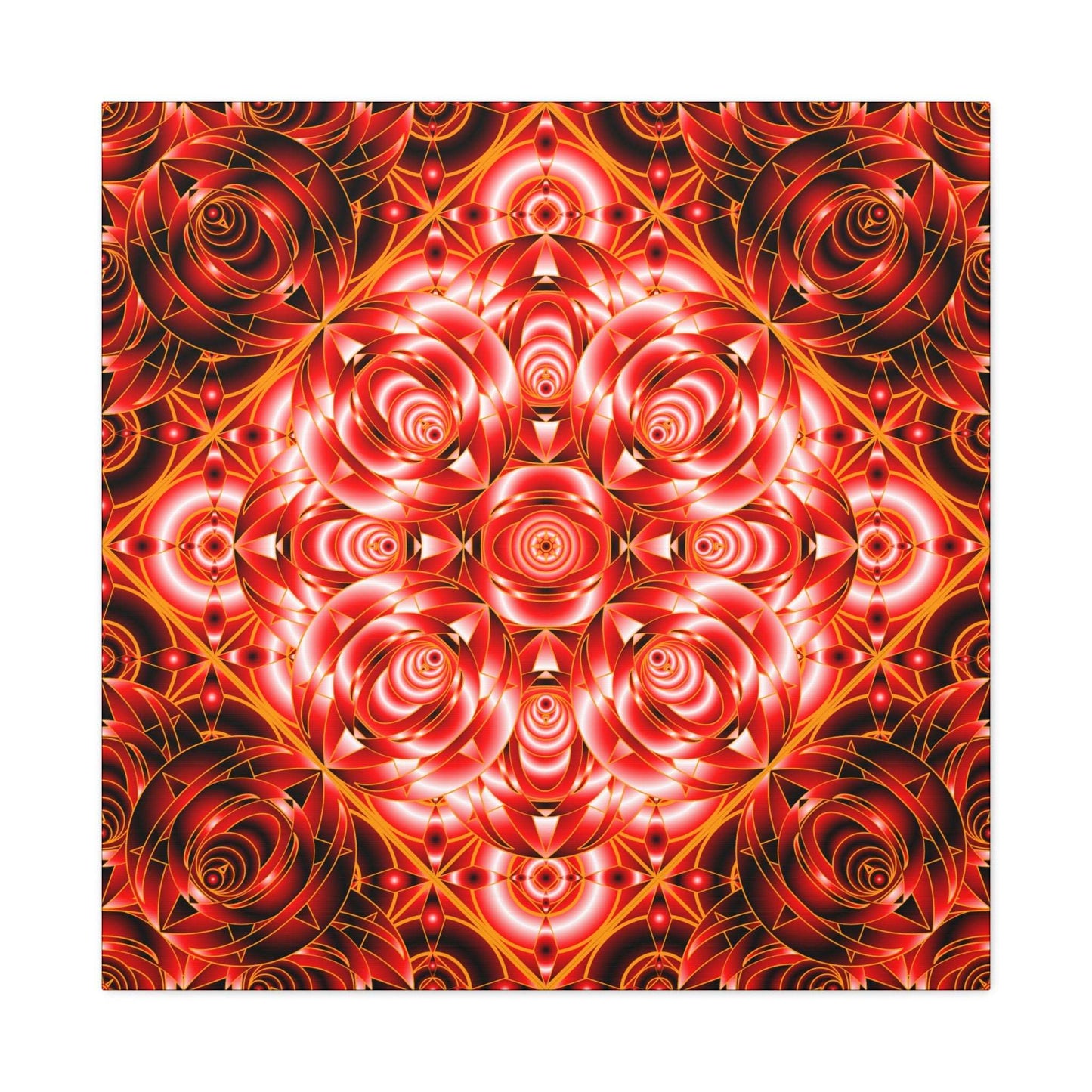 Red Rose Kaleidoscope Canvas Wall Art — Stretched Matte Floral Mandala