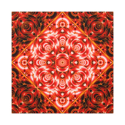 Red Rose Kaleidoscope Canvas Wall Art — Stretched Matte Floral Mandala
