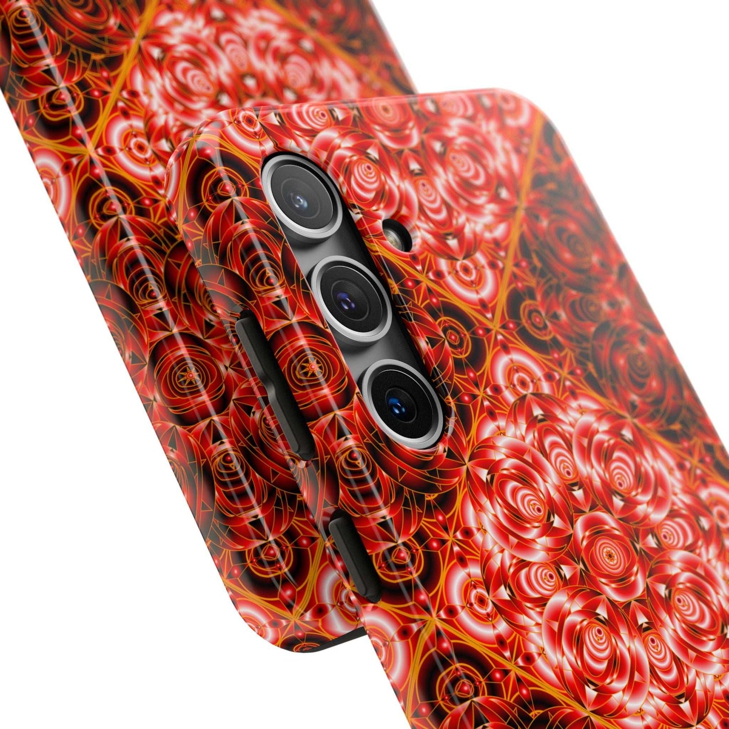 Red Floral Kaleidoscope Tough Phone Case — Personalized Name Option