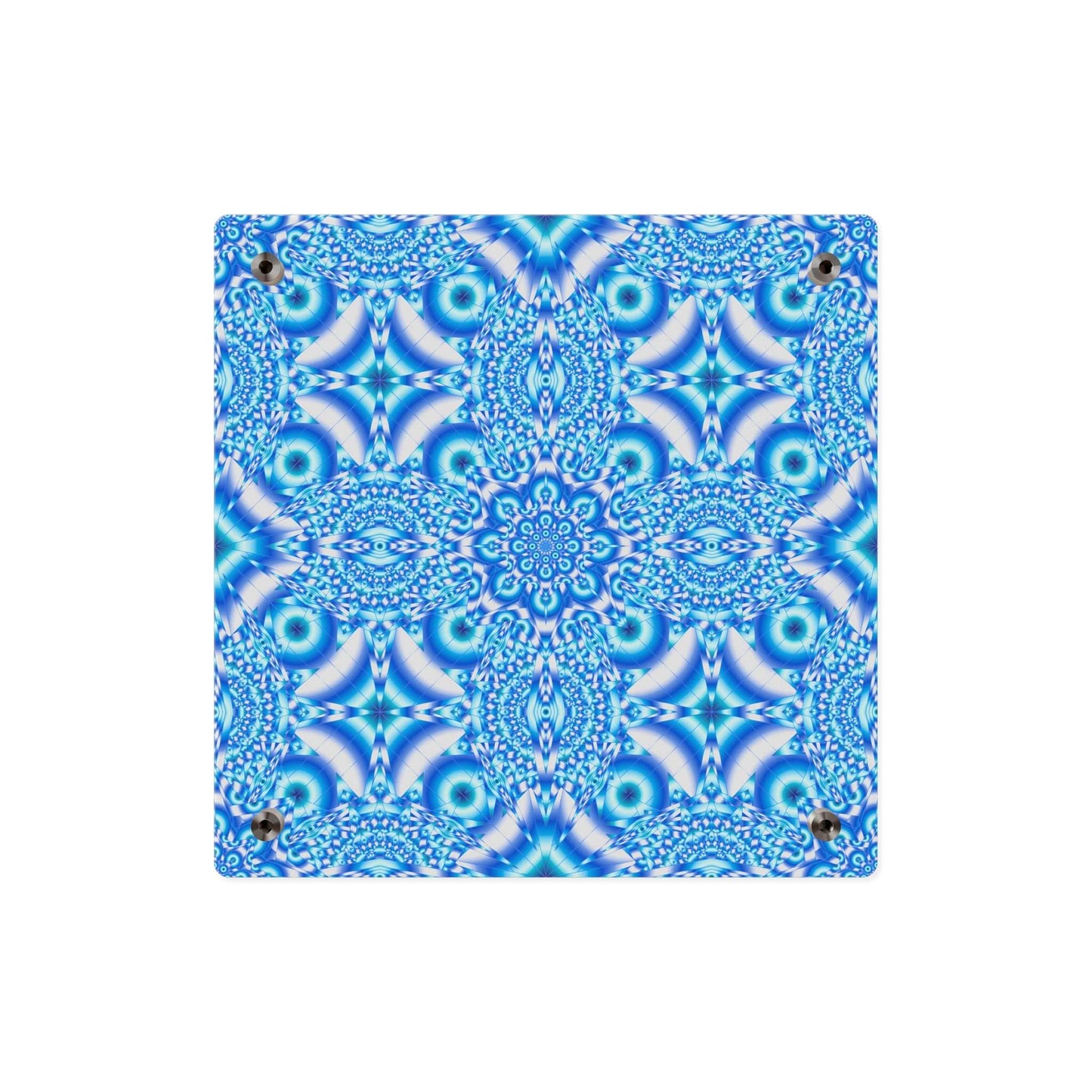 Blue Kaleidoscope Acrylic Wall Art Panel — Geometric Mandala Home Decor