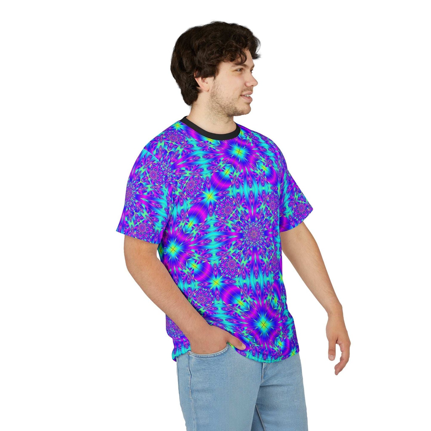 Kaleidoscope Psychedelic All-Over Print Tee — Vibrant Neon Mandala Shirt