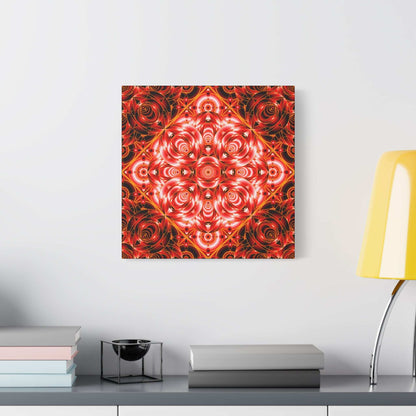 Red Rose Kaleidoscope Canvas Wall Art — Stretched Matte Floral Mandala