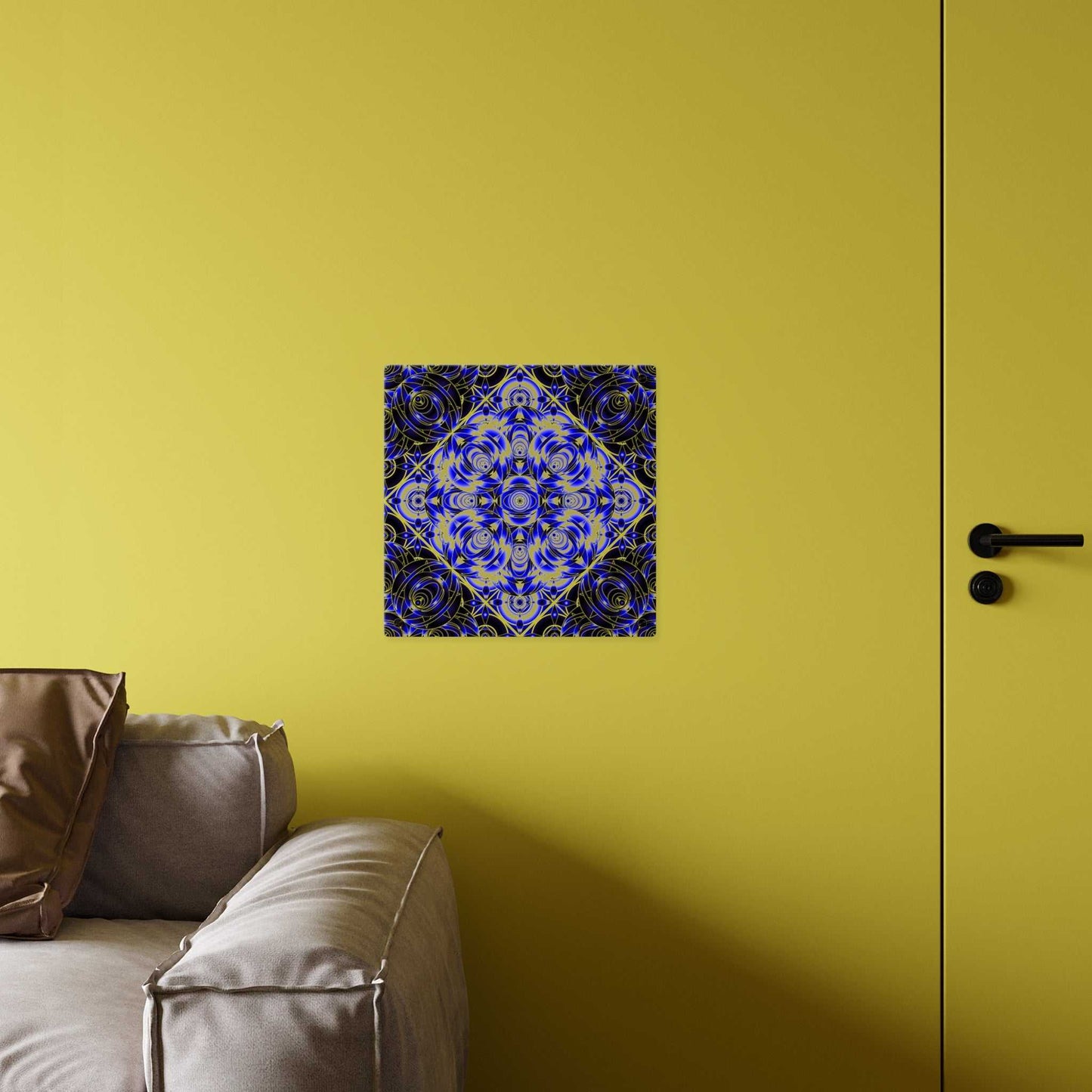 Acrylic Wall Art Panel — Blue Gold Kaleidoscope Geometric Design