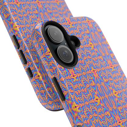 Psychedelic Geometric Tough Phone Case — Vibrant Orange & Purple Protective Cover