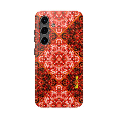Red Floral Kaleidoscope Tough Phone Case — Personalized Name Option