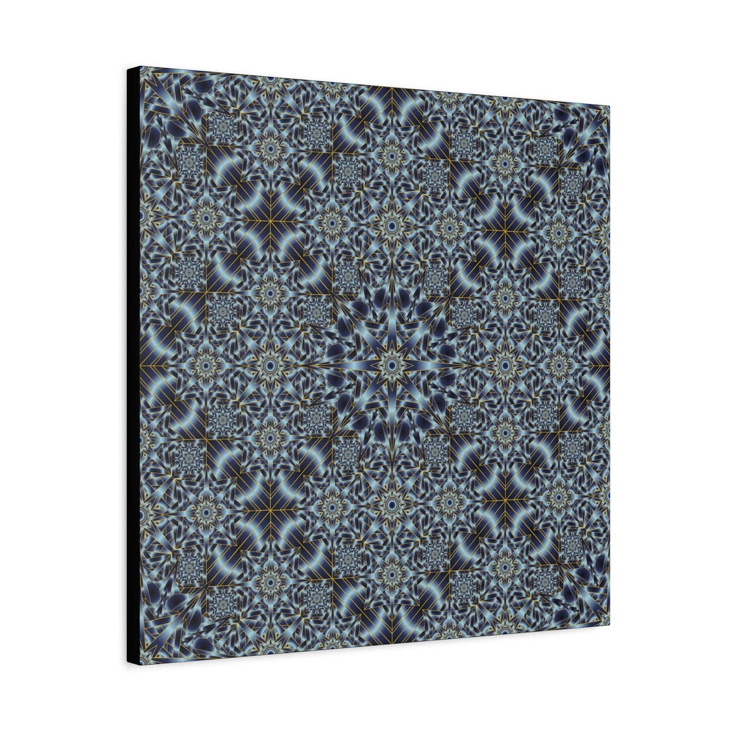 Kaleidoscope Pattern Matte Canvas Wall Art — Blue Geometric Stretched Canvas (1.25″)