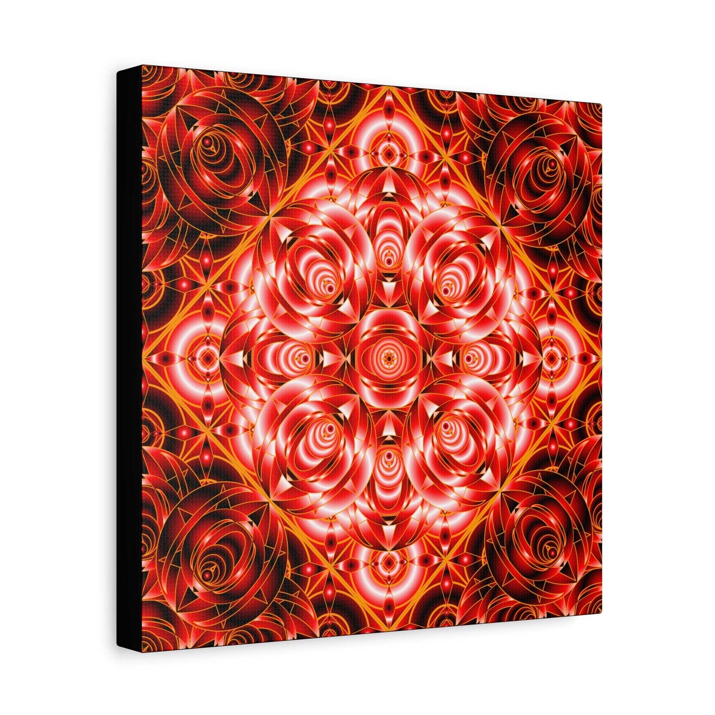 Red Rose Kaleidoscope Canvas Wall Art — Stretched Matte Floral Mandala