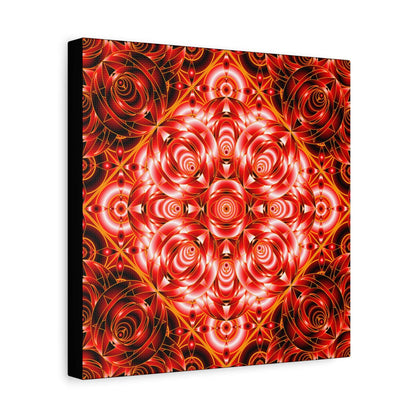Red Rose Kaleidoscope Canvas Wall Art — Stretched Matte Floral Mandala