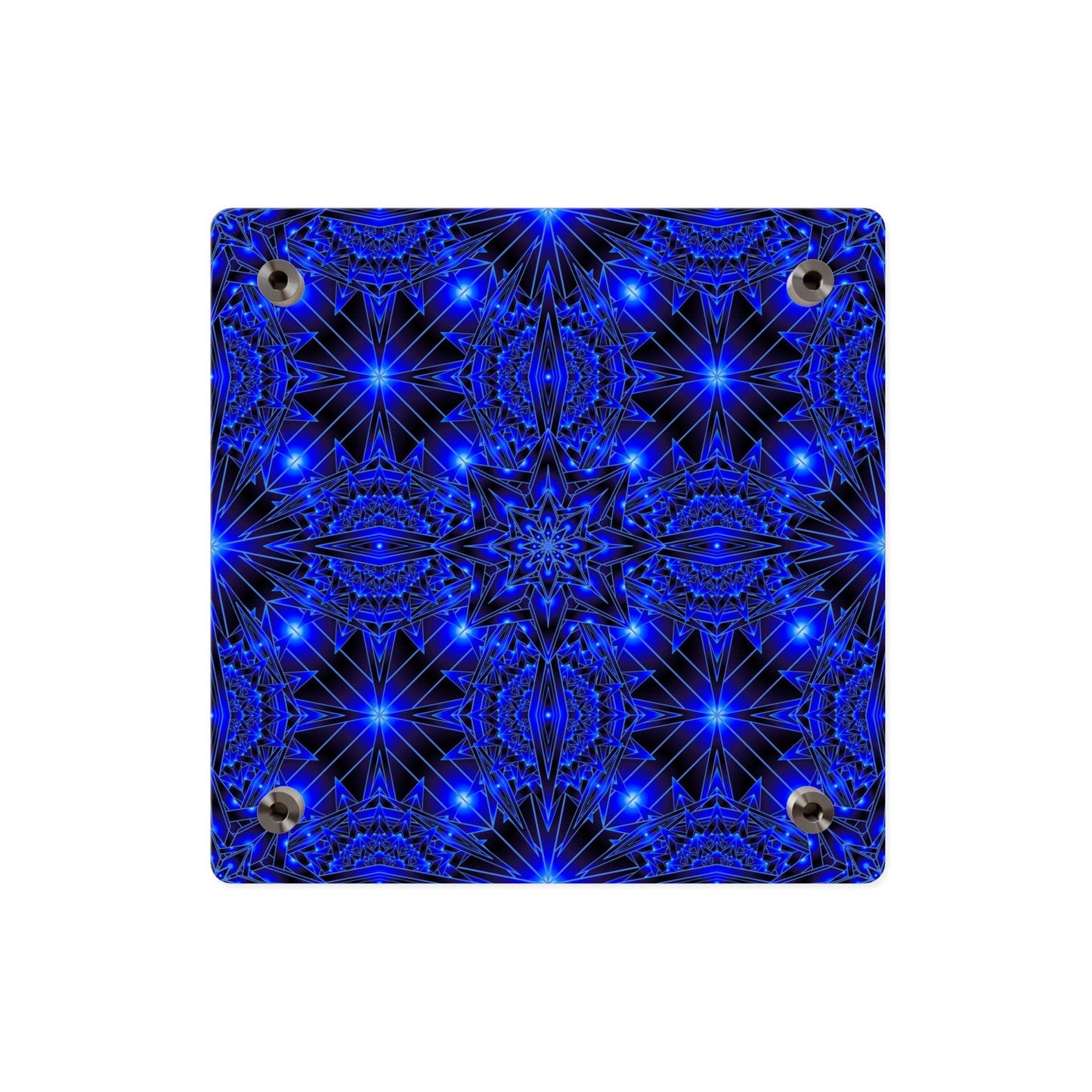 Blue Kaleidoscope Acrylic Wall Art Panel — Geometric Starburst Decor