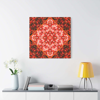Red Rose Kaleidoscope Canvas Wall Art — Stretched Matte Floral Mandala
