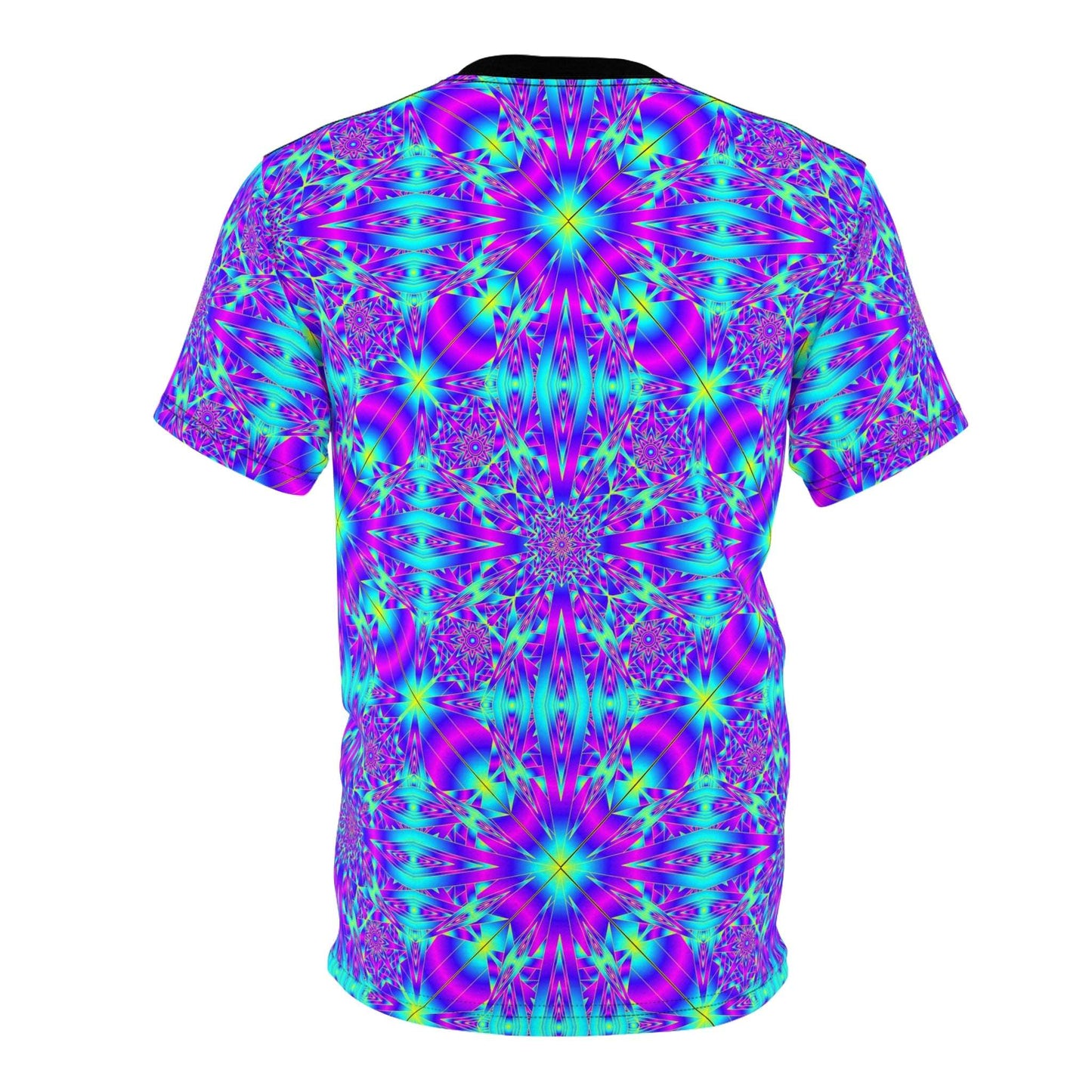 Kaleidoscope Psychedelic All-Over Print Tee — Vibrant Neon Mandala Shirt