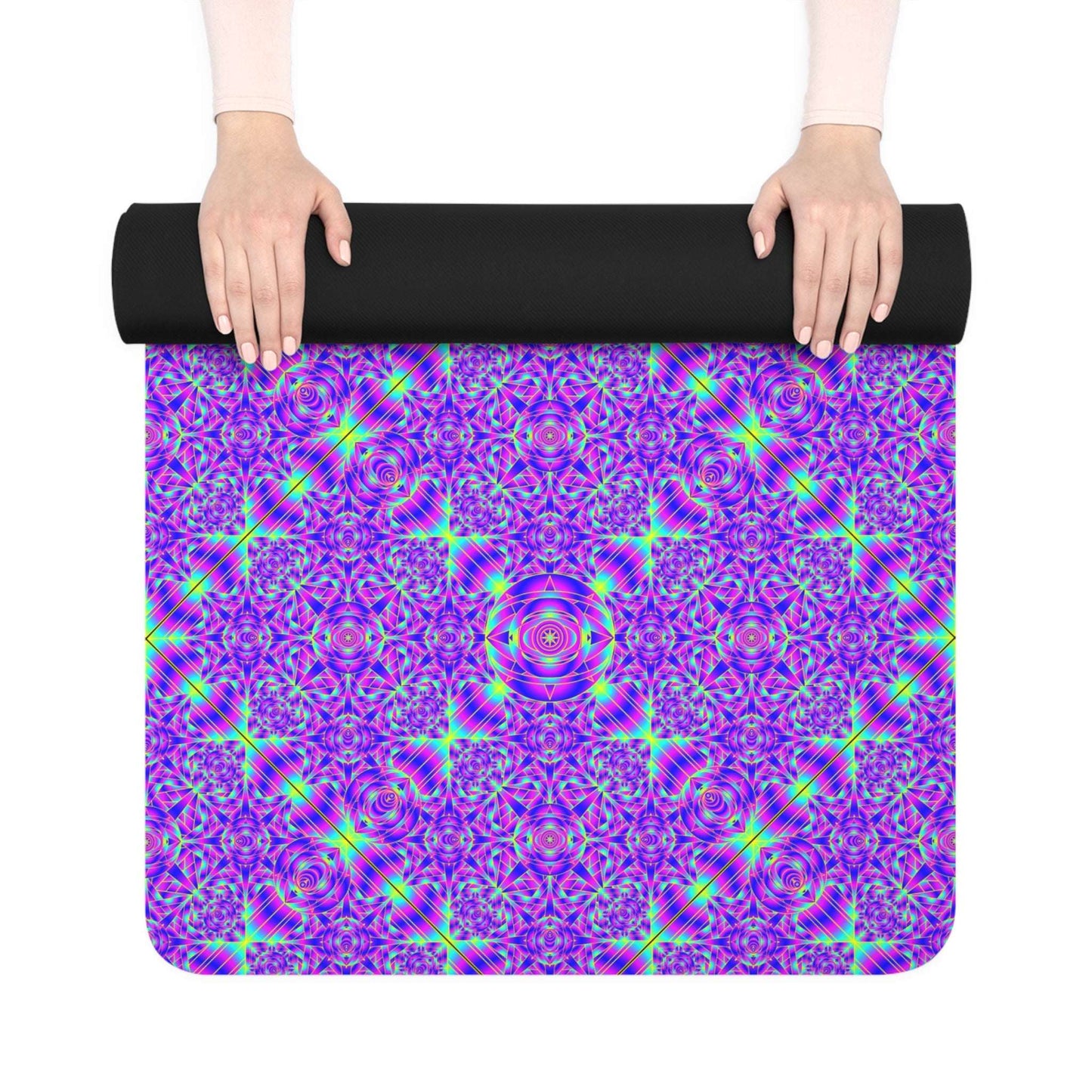 Purple Kaleidoscope Rubber Yoga Mat — Non-Slip Mandala Pattern