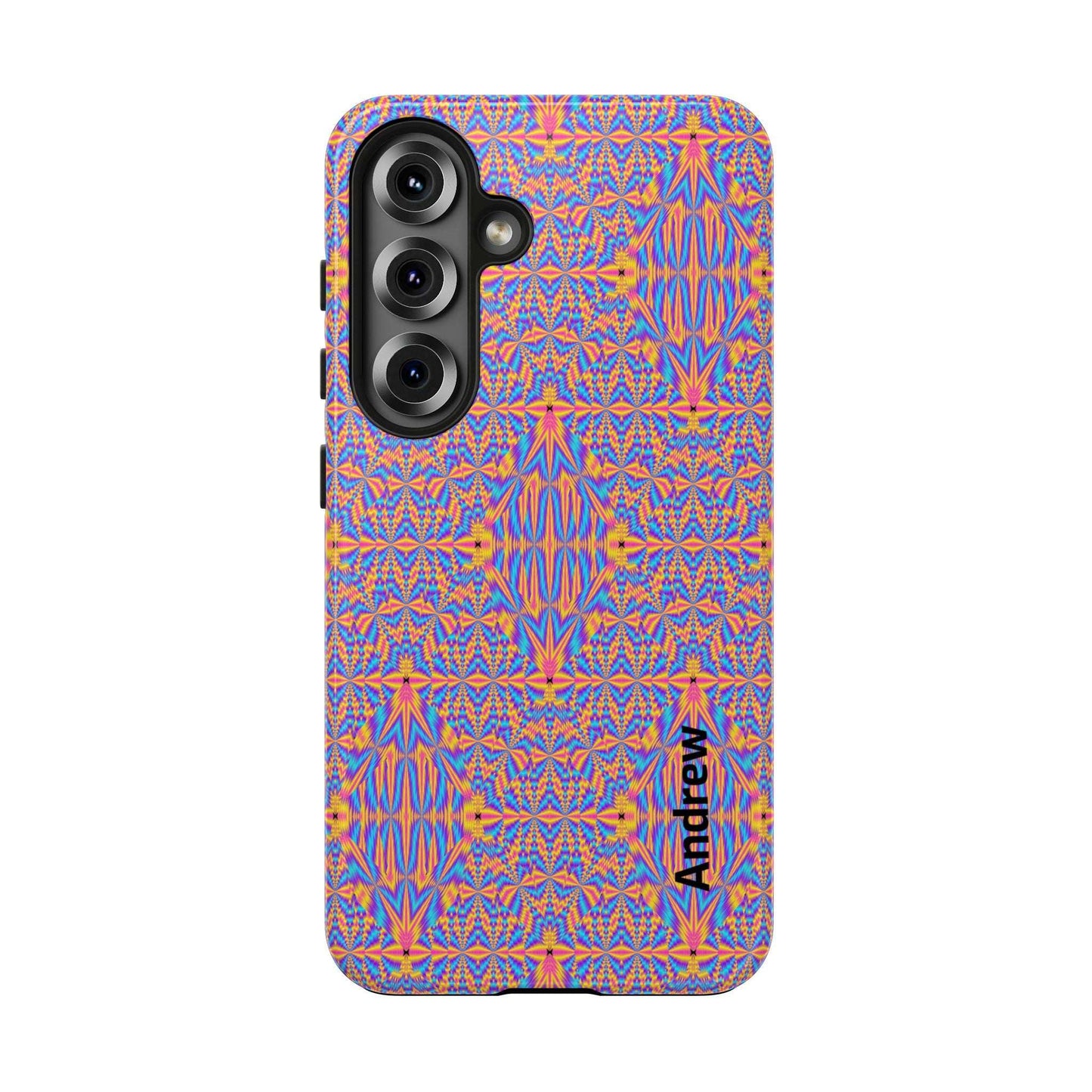 Psychedelic Geometric Tough Phone Case — Vibrant Orange & Purple Protective Cover