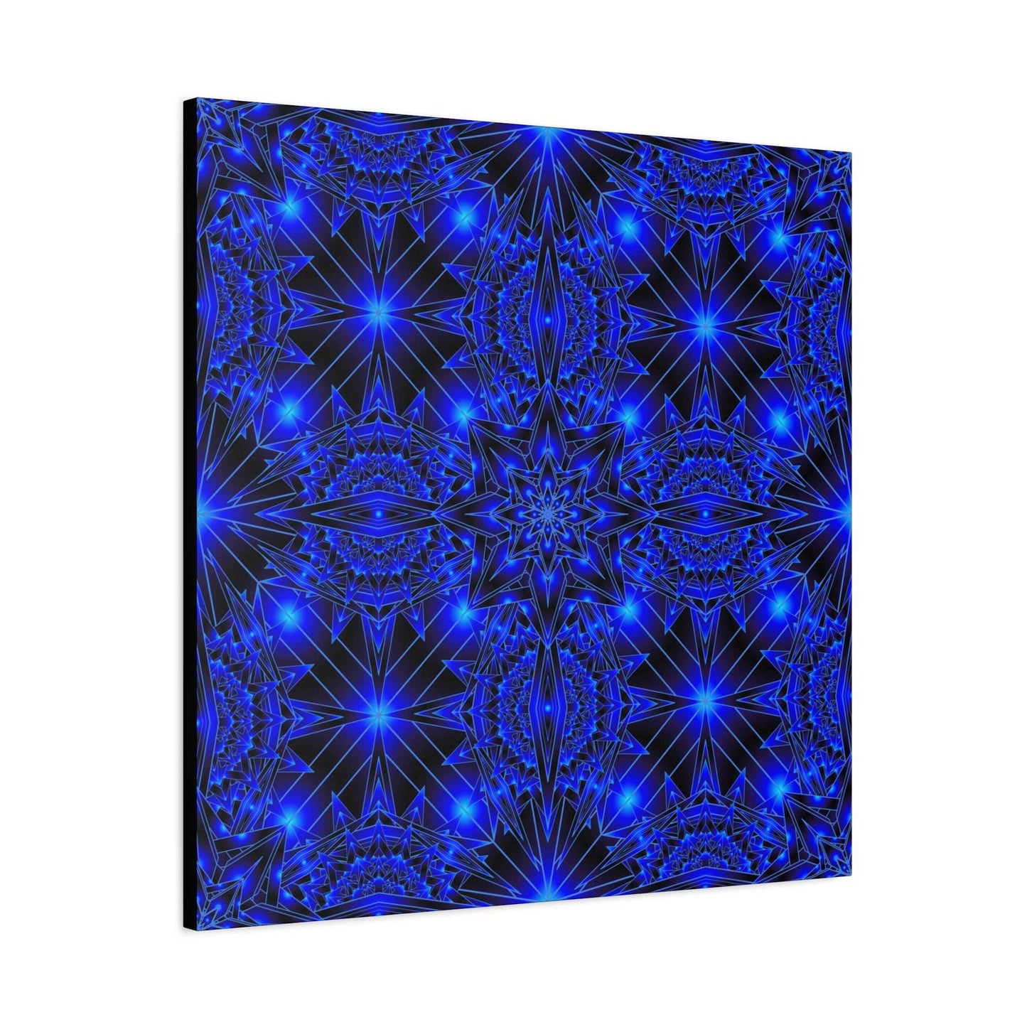 Blue Neon Kaleidoscope Canvas Print — Matte Stretched Wall Art