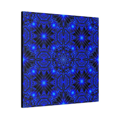 Blue Neon Kaleidoscope Canvas Print — Matte Stretched Wall Art