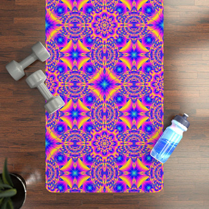 Vibrant Mandala Rubber Yoga Mat with non-slip psychedelic pattern and microfiber suede top