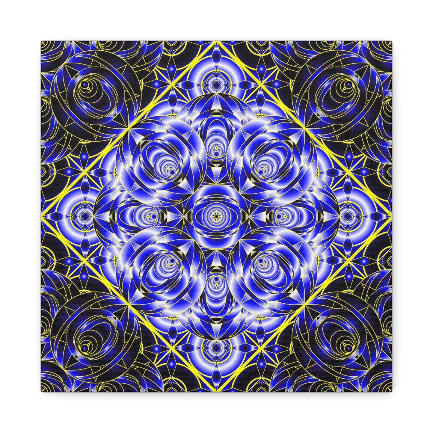 Blue Gold Kaleidoscope Canvas Wall Art – Abstract Geometric Stretched Print