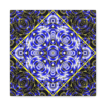 Blue Gold Kaleidoscope Canvas Wall Art – Abstract Geometric Stretched Print