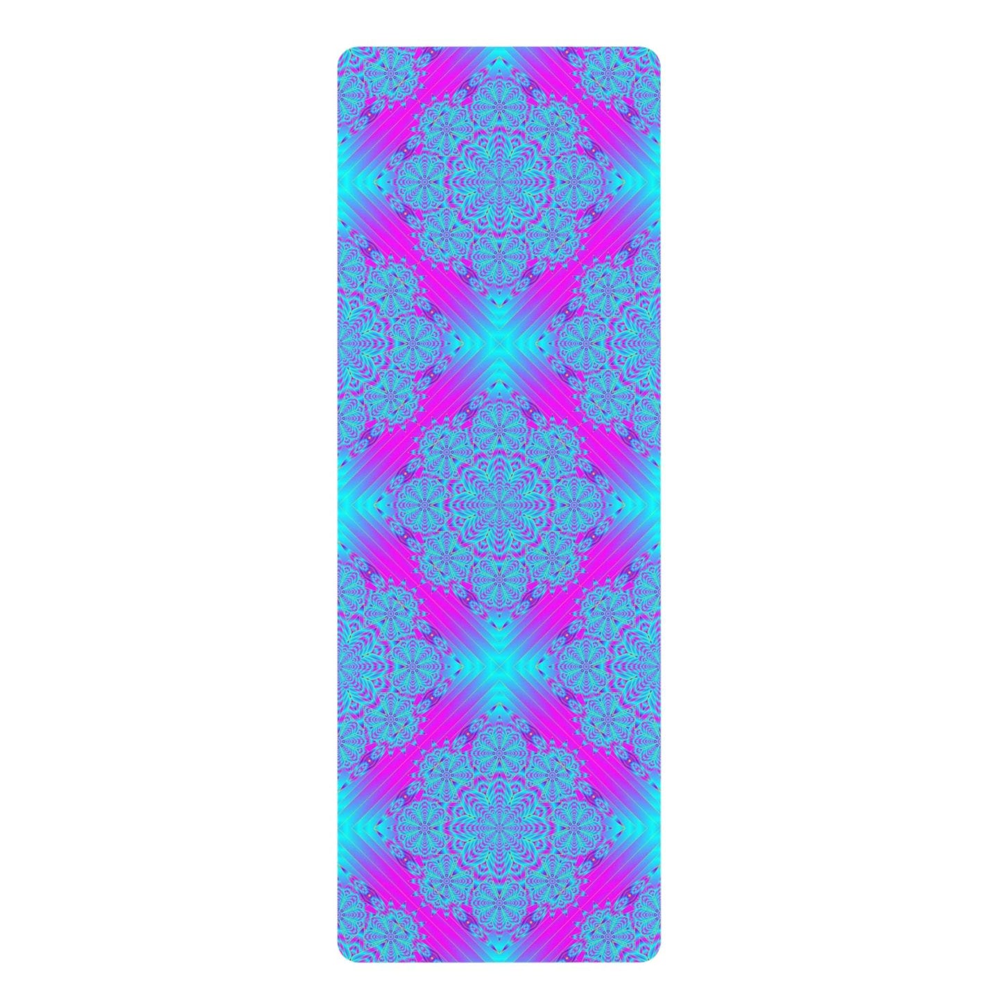 Vibrant Mandala Rubber Yoga Mat — Neon Turquoise & Pink Pattern