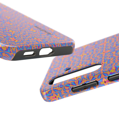 Psychedelic Geometric Tough Phone Case — Vibrant Orange & Purple Protective Cover