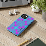 Personalized tough phone case with blue and purple mandala design and custom name
