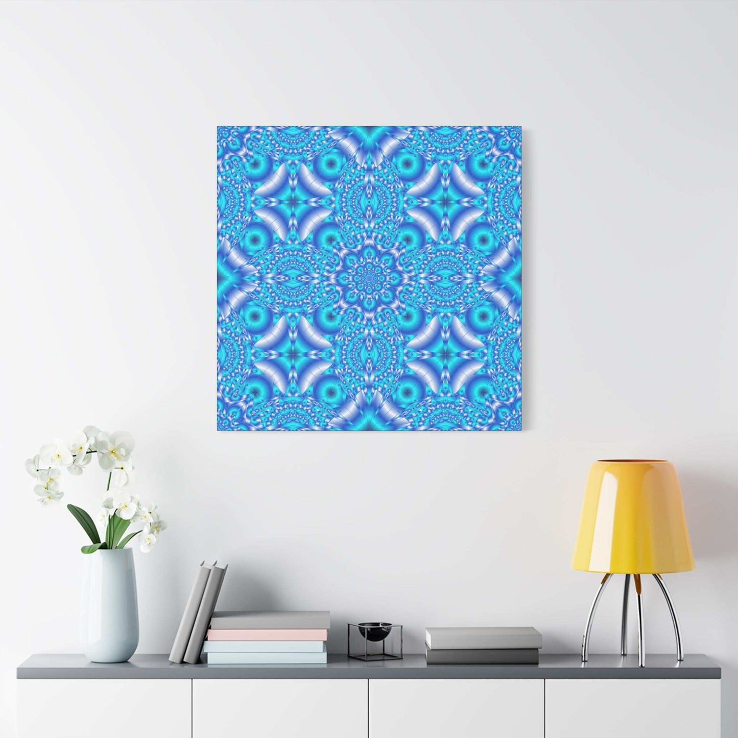 Blue Kaleidoscope Pattern Matte Canvas Wall Art - Stretched 1.25"