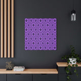 Purple geometric pattern on matte stretched canvas with deep violet waves and kaleidoscopic blooms