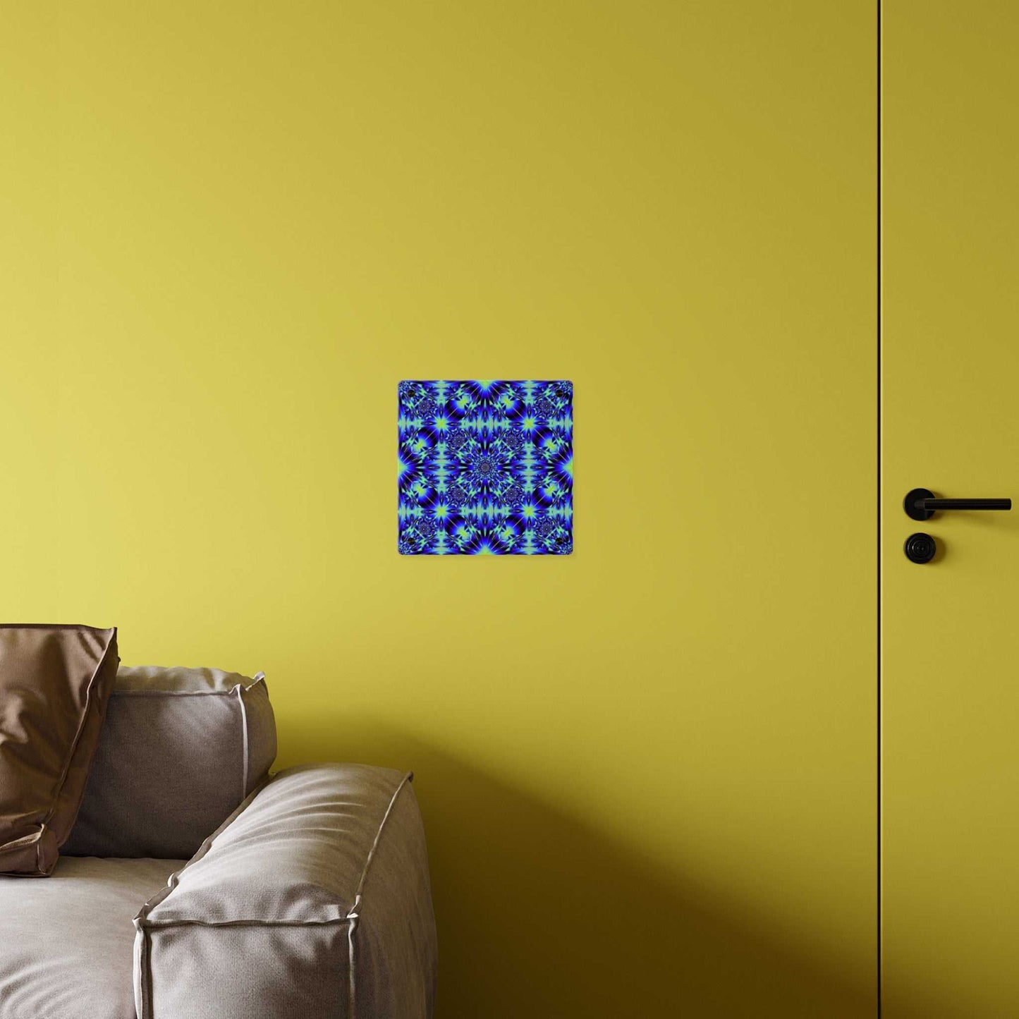 Blue Kaleidoscope Acrylic Wall Art Panel – Geometric Starburst Home Decor